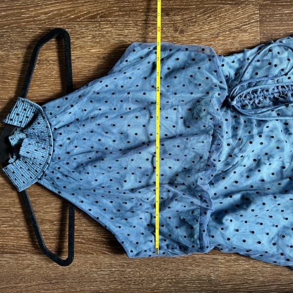 Faballey polka dot mini dress blue and black with ruching - Picture 11 of 13